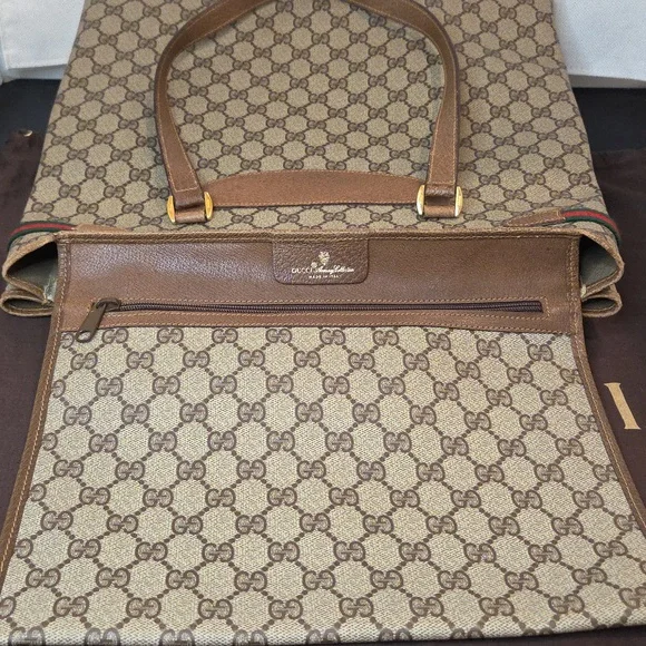 GUCCI 1970's Accessories Collection coated canvas/leather/webbing large tote bag - Picture 15 of 17